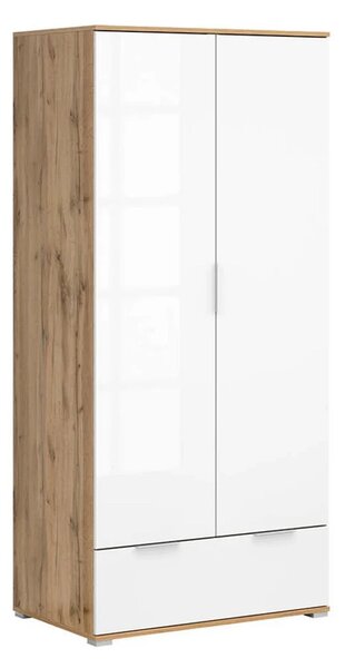 Set dormitor ZELE 2, stejar wotan/alb, pat 160x200, dulap 2 usi si un