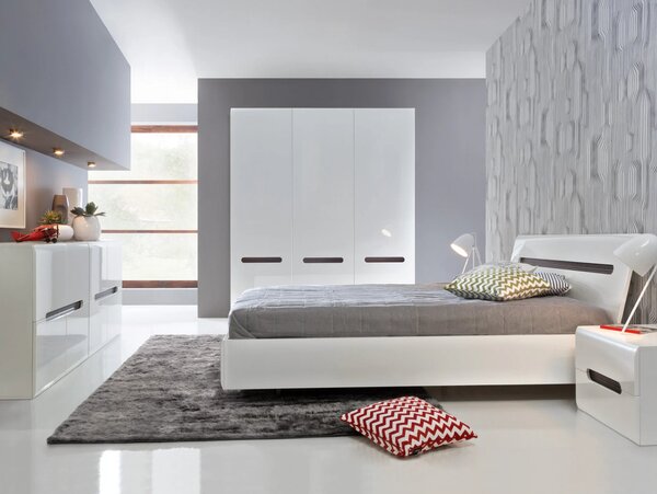 Set dormitor AZTECA TRIO, alb, pat 160x200, dulap cu 3 usi si comoda
