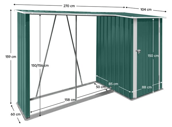 KONDELA şopron din lemn cu şopron, 270x104x159 cm, verde închis, ARPOL TYP 2