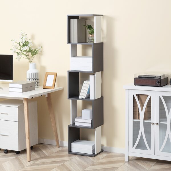 Biblioteca cu 5 rafturi din lemn HOMCOM 33x28x161cm, gri si alb | Aosom Romania