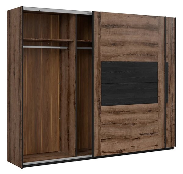 Set dormitor KASSEL, stejar/negru, pat 160x200 cu noptiere, dulap cu 2