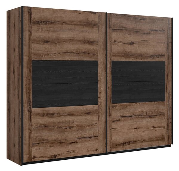 Set dormitor KASSEL, stejar/negru, pat 160x200 cu noptiere, dulap cu 2