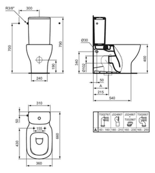 Vas Wc stativ Ideal Standard, Tesi AquaBlade®, back-to-wall, alb