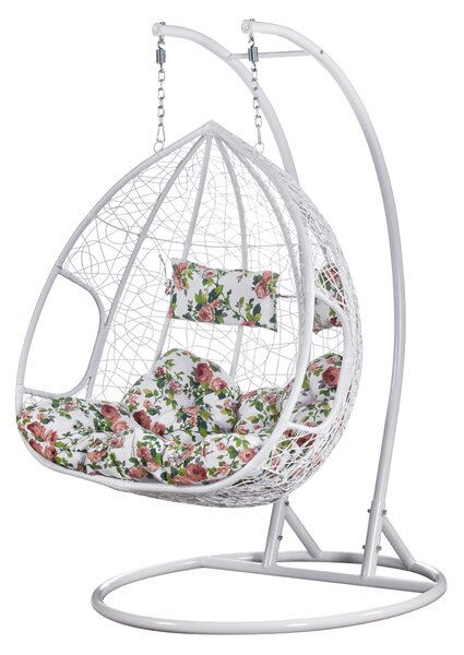 KONDELA Fotoliu dublu suspendat, alb/model floral, DELIA
