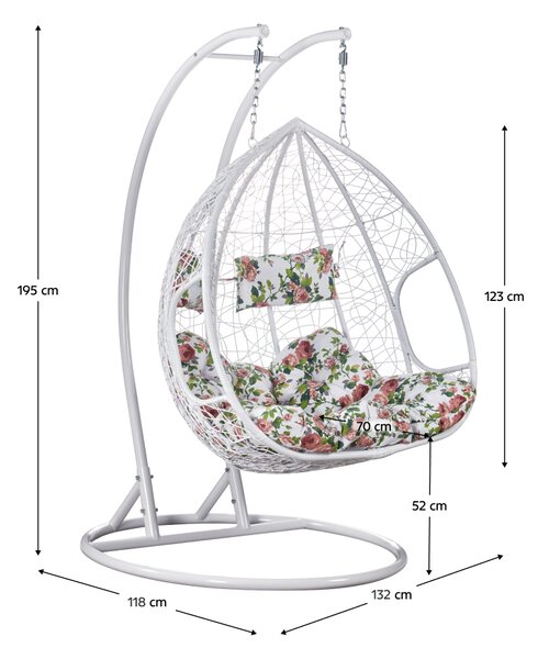 KONDELA Fotoliu dublu suspendat, alb/model floral, DELIA
