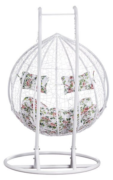 KONDELA Fotoliu dublu suspendat, alb/model floral, DELIA