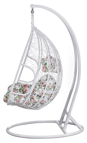 KONDELA Fotoliu dublu suspendat, alb/model floral, DELIA