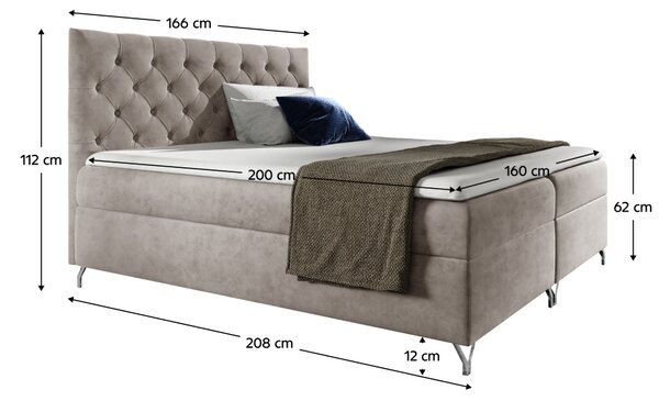 KONDELA Pat cu boxspring, 160x200, ţesătură gri-bej Taupe Velvet, GULIETTE + cadou