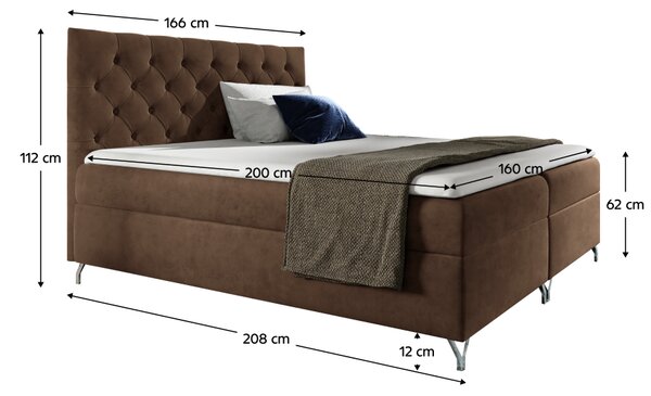 KONDELA Pat cu boxspring 160x200, ţesătură maro Velvet , GULIETTE + cadou