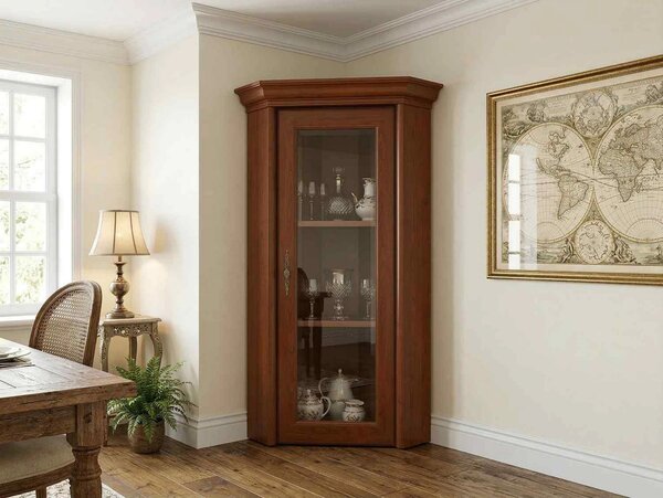 Vitrina KENT ENAD1WN, castan, PAL/sticla securizata, 59x59x115 cm