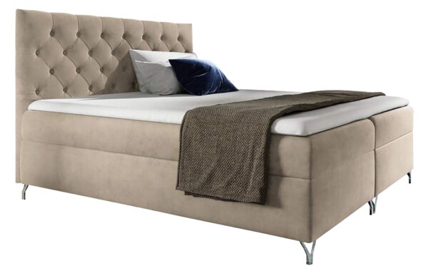 KONDELA Pat cu boxspring, 120x200, ţesătură bej Velvet, GULIETTE + cadou
