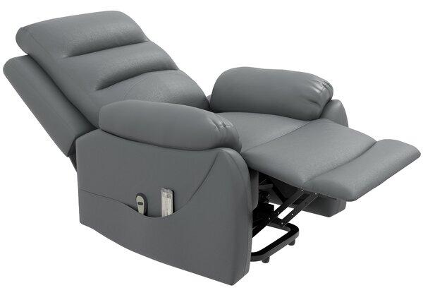 Fotoliu cu inclinare electric, din piele PU, cu masaj cu vibratii, buzunare laterale, gri HOMCOM | Aosom Romania