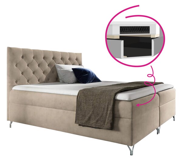 KONDELA Pat cu boxspring, 200x200, ţesătură bej catifea, GULIETTE + cadou