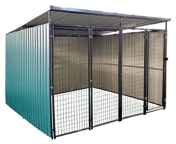 KONDELA Volieră pentru câine, 250x246x152 cm, de culoare verde închis, DOGNY TIP 7