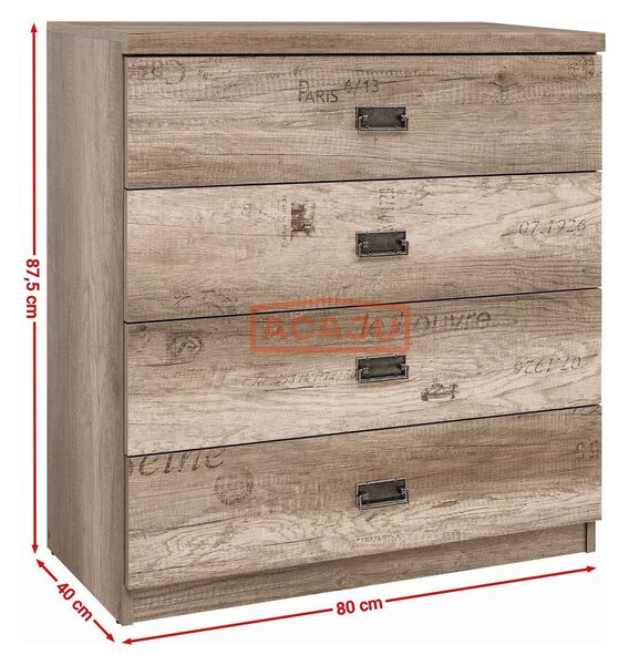 Comoda Malcolm, stejar, PAL, 80x40x88 cm