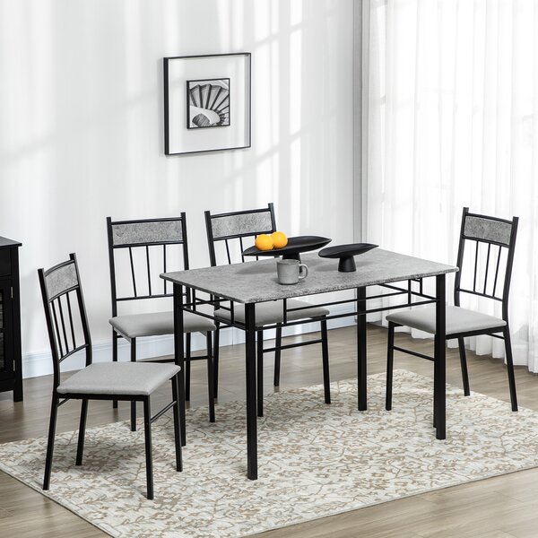 HOMCOM Set 5 Piese Masa Dreptunghiulară Metal MDF 4 Scaune Design Modern pentru Dining | Aosom Romania