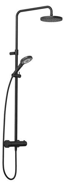 Coloană de duș cu termostat Kludi, Dive X, 3 jeturi, pălărie 20 cm, pară duș și furtun 160 cm, negru mat