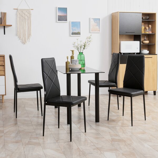 HOMCOM Set de 4 Scaune de Sufragerie cu Spătar Înalt, Scaune Moderne din Piele Artificială și Oțel, 41x50x98 cm, Negru | Aosom Romania