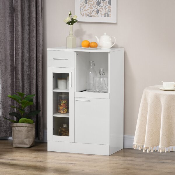 HOMCOM Dulapior cu Sertare și Dulap din Lemn și Sticlă Design Modern pentru Bucătărie sau Living 60x40x95cm Alb | Aosom Romania