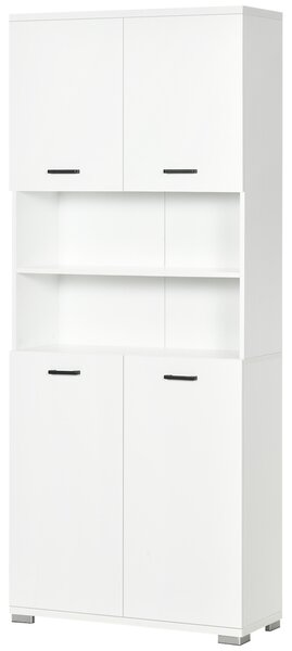 Kleankin Dulap pentru Baie din PAL, Design Anti-Răsturnare, cu 2 Dulapioare și 2 Rafturi Deschise, 80x33.5x190 cm, Alb | Aosom Romania