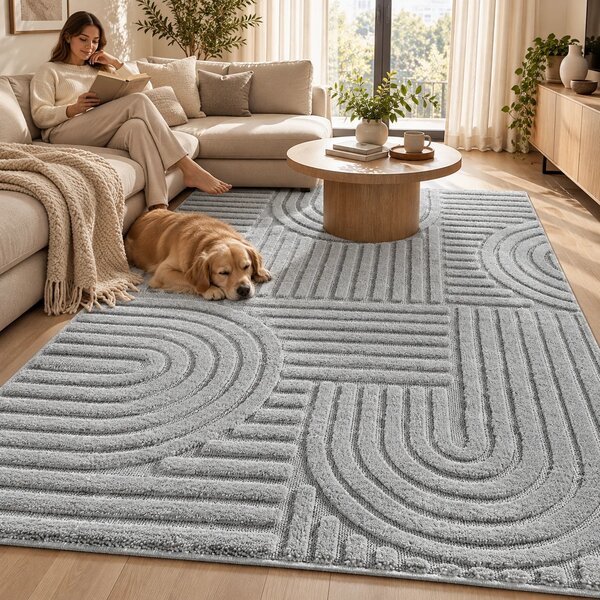 Covor tip Traversa VivaDeco Art V1, 60 x 110 cm, Silver, 100% Polipropilena, Fir 8 mm, 1900 g/mp, OEKO-TEX Standard 100
