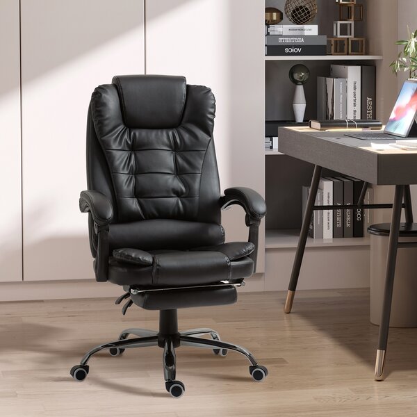 HOMCOM Scaun Birou din Piele Artificială Neagră Înălțime Reglabilă Spătar Rabatabil 64.5x69x127cm | Aosom Romania