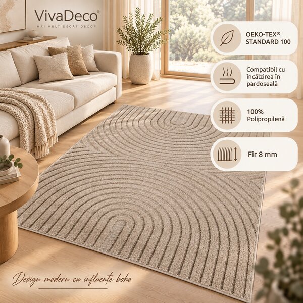 Covor VivaDeco Art V2, 120 x 170 cm, Bej, 100% Polipropilena, Fir 8 mm, 1900 g/mp, OEKO-TEX Standard 100