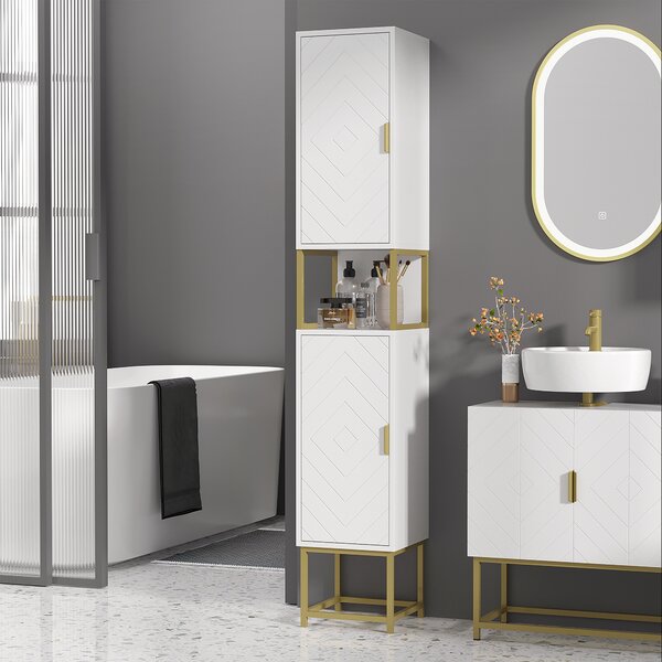 Kleankin Dulap baie cu dulapuri si compartimente deschise, mobilier pentru baie de dimensiuni reduse din MDF | Aosom Romania