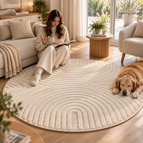 Covor Rotund VivaDeco Art V2, D80 cm, Crem, 100% Polipropilena, Fir 8 mm, 1900 g/mp, OEKO-TEX Standard 100