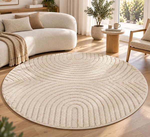 Covor Rotund VivaDeco Art V2, D80 cm, Crem, 100% Polipropilena, Fir 8 mm, 1900 g/mp, OEKO-TEX Standard 100