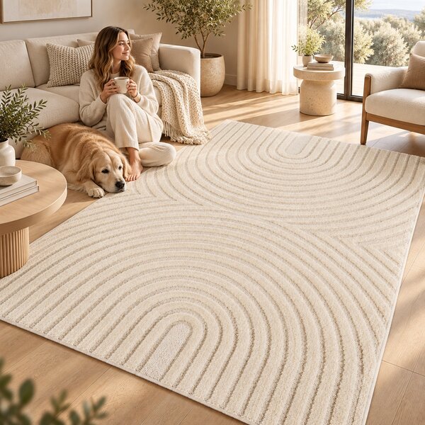 Covor VivaDeco Art V2, 120 x 170 cm, Crem, 100% Polipropilena, Fir 8 mm, 1900 g/mp, OEKO-TEX Standard 100