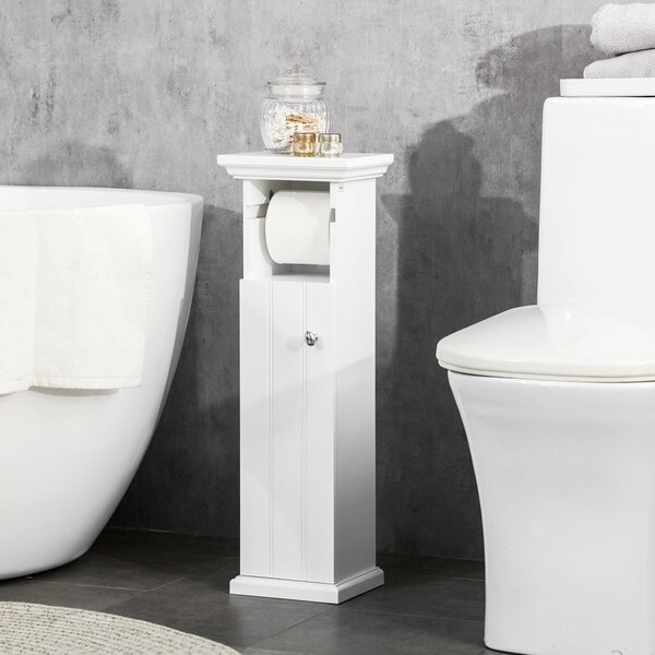 Kleankin Dulap Baie cu Suport Hârtie Igienică MDF 21.5x17.8x66.5cm Alb | Aosom Romania