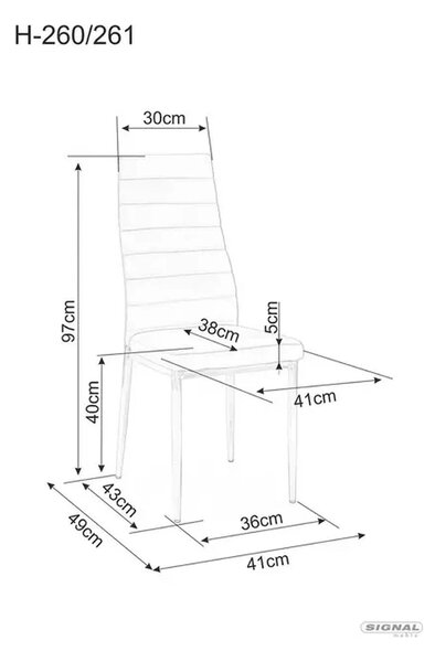 Scaun tapitat H261, gri/aluminiu, piele ecologica/metal, 40X38X96 cm