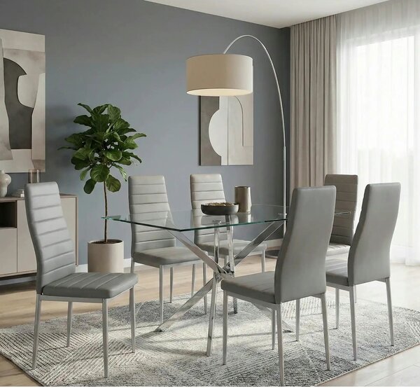 Scaun tapitat H261, gri/aluminiu, piele ecologica/metal, 40X38X96 cm