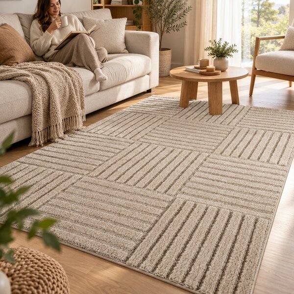 Covor VivaDeco Art V3, 120 x 170 cm, Bej, 100% Polipropilena, Fir 8 mm, 1900 g/mp, OEKO-TEX Standard 100