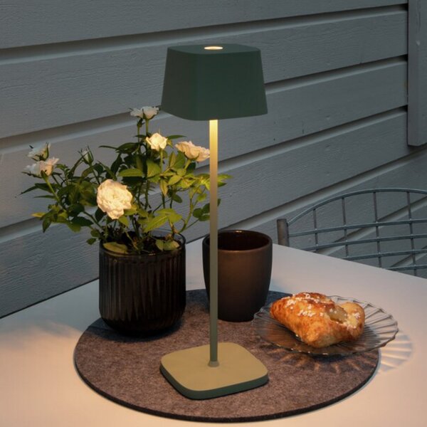 Konstsmide Lampă de masă LED Capri exterior, verde-gri, reglabil, Verde, Camera de zi / sufragerie, Metal, Modern