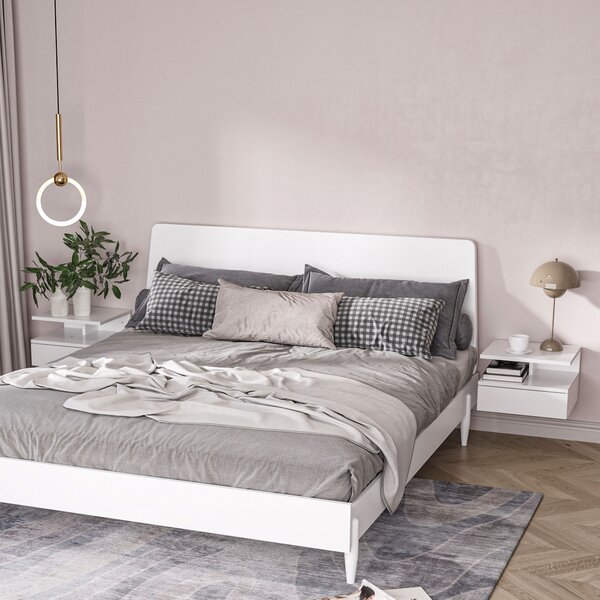 HOMCOM Set de 2 Noptiere Suspendate cu Raft Superior, Design Modern, Lemn, Alb Lucios, 35x32x22.5cm | Aosom Romania