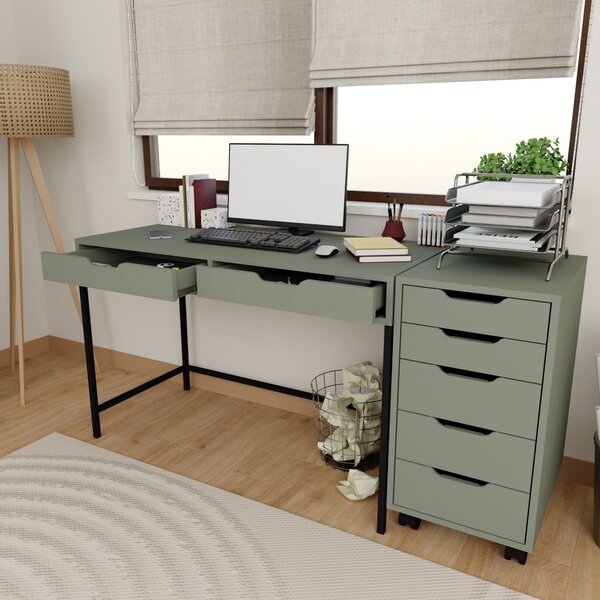 Masă PC cu container de birou Worky (verde). 1144767