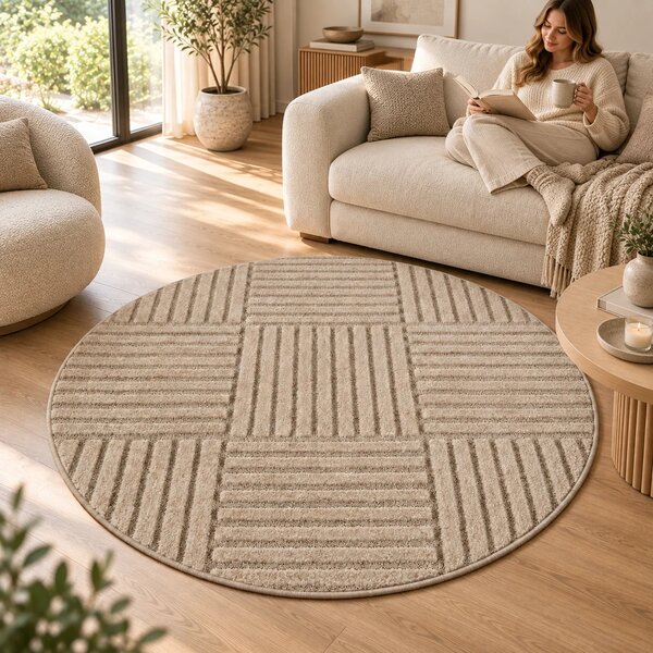 Covor Rotund VivaDeco Art V3, D80 cm, Bej, 100% Polipropilena, Fir 8 mm, 1900 g/mp, OEKO-TEX Standard 100