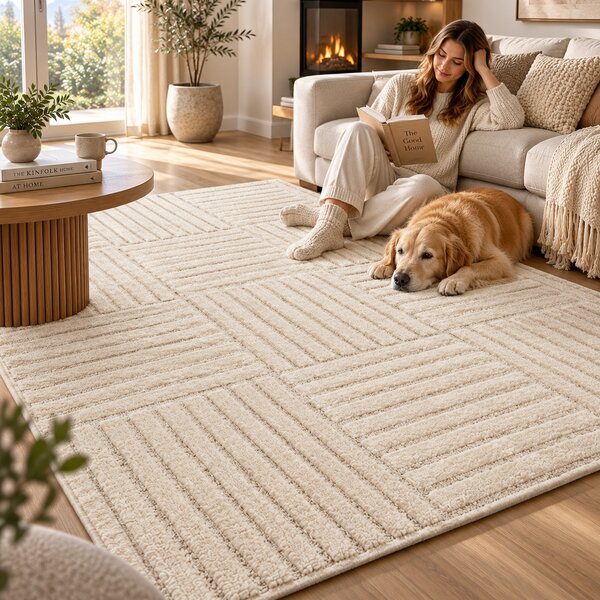 Covor VivaDeco Art V3, 120 x 170 cm, Crem, 100% Polipropilena, Fir 8 mm, 1900 g/mp, OEKO-TEX Standard 100