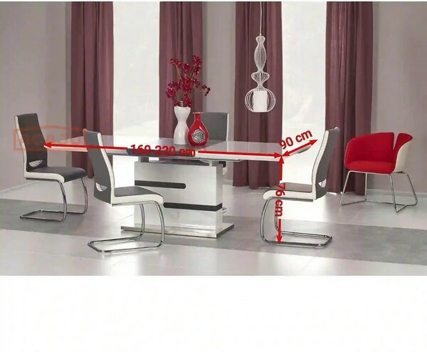 Masa extensibila MONACO, alb, 160/220x90x76 cm