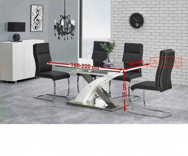 Masa extensibila SANDOR, negru/alb/crom, sticla securizata/otel, 160/2