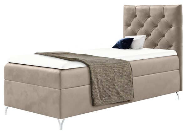 KONDELA Pat cu boxspring, 90x200, ţesătură bej Velvet, pe dreapta, GULIETTE + cadou