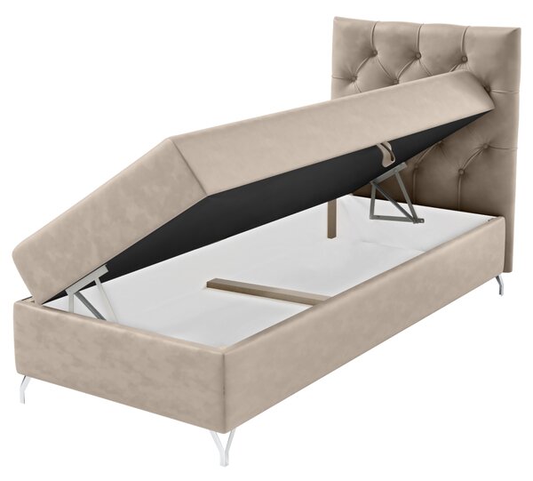KONDELA Pat cu boxspring, 90x200, ţesătură bej Velvet, pe dreapta, GULIETTE + cadou