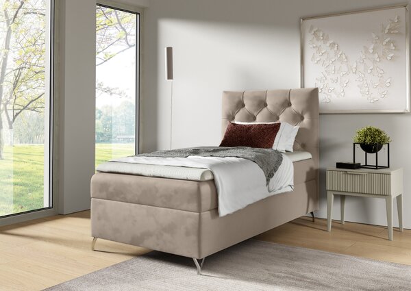 KONDELA Pat cu boxspring, 90x200, ţesătură bej Velvet, pe dreapta, GULIETTE + cadou