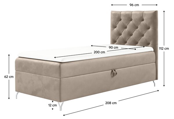 KONDELA Pat cu boxspring, 90x200, ţesătură bej Velvet, pe dreapta, GULIETTE + cadou