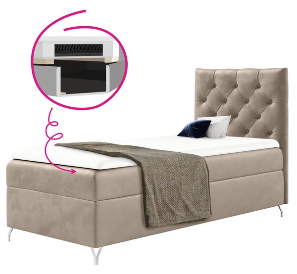 KONDELA Pat cu boxspring, 90x200, ţesătură bej Velvet, pe dreapta, GULIETTE + cadou