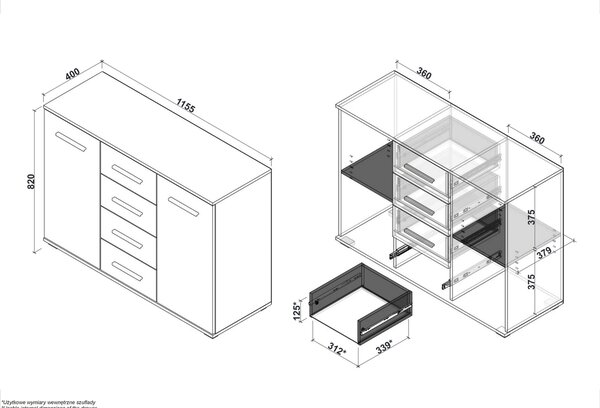 Comoda LIMA KM4, alb/stejar sonoma, PAL, 116x40x82 cm