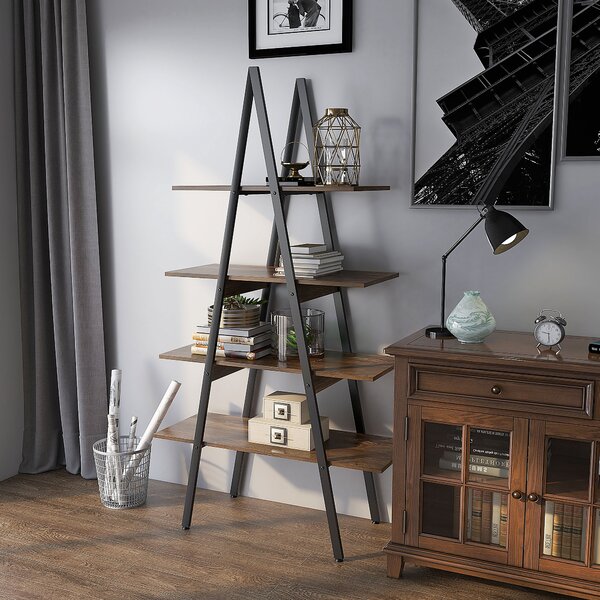 Raft Biblioteca Stil Industrial din PAL si Otel in Forma de A, 92x38.5x166 cm, Maro si Negru HOMCOM | Aosom Romania