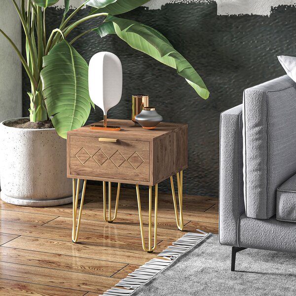 HOMCOM Noptiere Moderne Set 2 Bucati din PAL si Otel cu Sertar, 39.5x41x49 cm, Maro | Aosom Romania